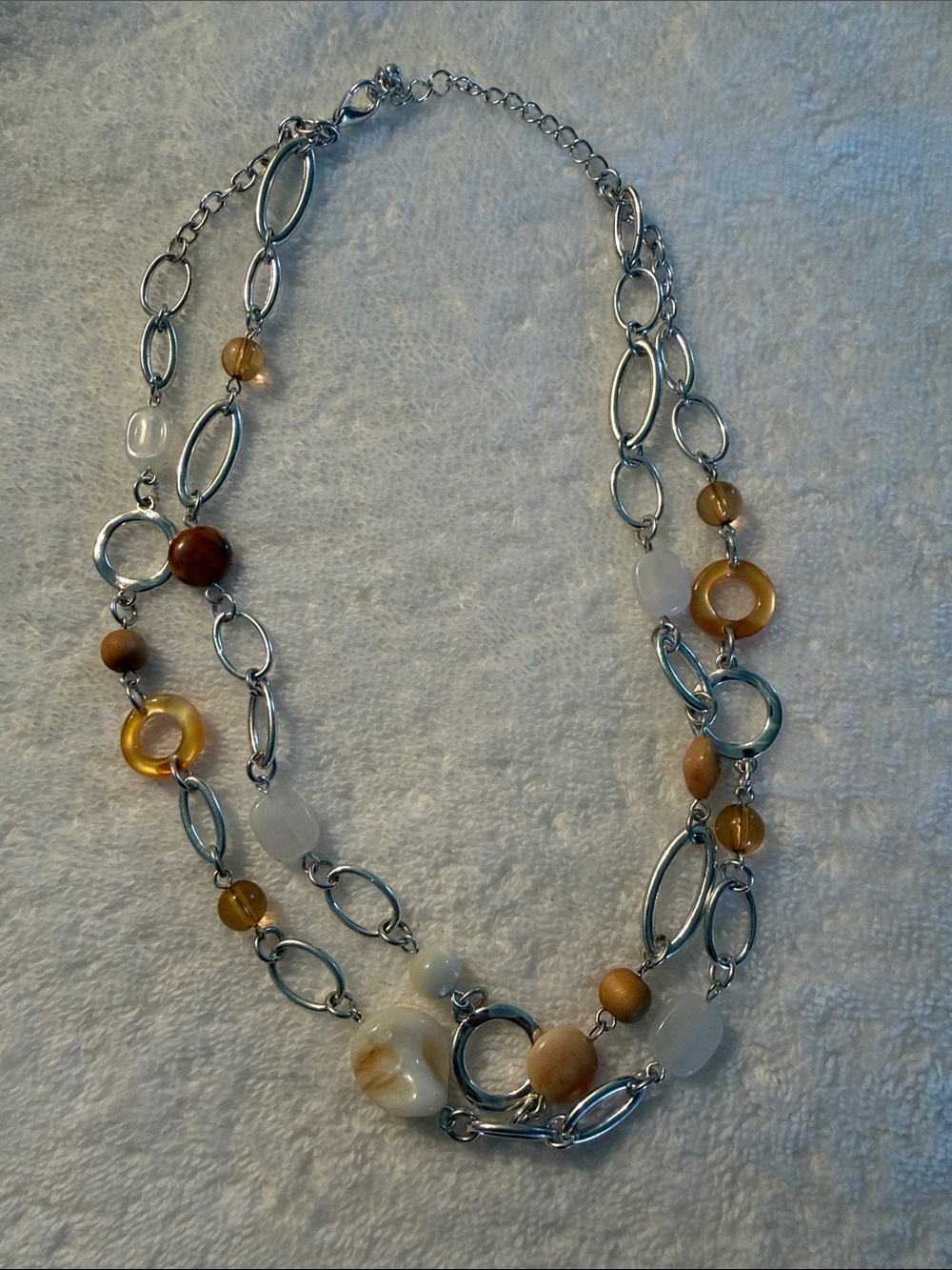 Multi-Strand Amber & Silver Beaded Necklace - Women Jewelry